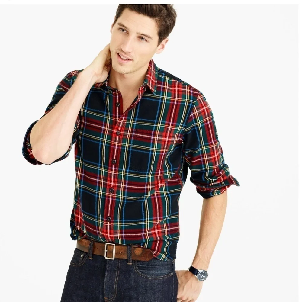 J.Crew Midweight Slim Flannel Shirt In Stewart Plaid Button Down Size L